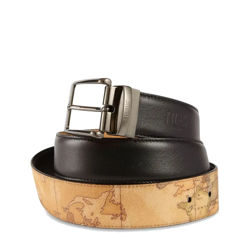 Cintura Uomo Double Face h 3,5 cm 1A Classe Alviero Martini stampa Geo Classic e Pelle Nera A485