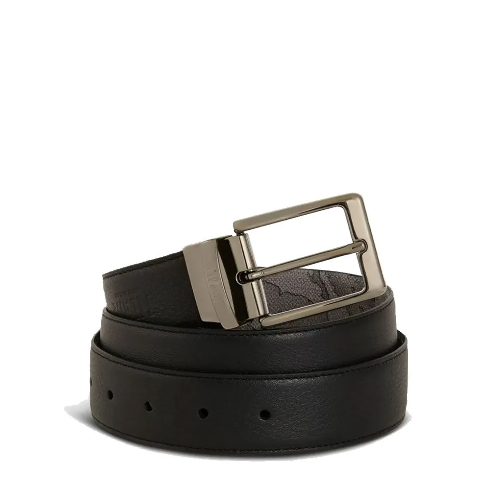 Cintura Uomo Double Face h 3,5 cm 1A Classe Alviero Martini stampa Geo Dark e Pelle Nera A485