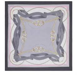 Foulard Donna 120 x 120 cm LIU JO in Tessuto Riciclato Nero Stampa Nastri