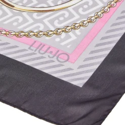 Foulard Donna 120 x 120 cm LIU JO in Tessuto Riciclato Nero Stampa Nastri