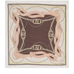 Foulard Donna 120 x 120 cm LIU JO in Tessuto Riciclato Beige Stampa Nastri