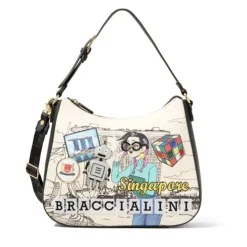 Hobo Bag Donna con Tracolla BRACCIALINI linea Cartoline stampa Singapore