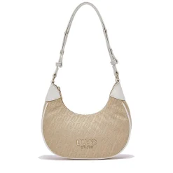 Hobo Bag Donna Small LIU JO in Tessuto Jacquard Beige con Logo All Over