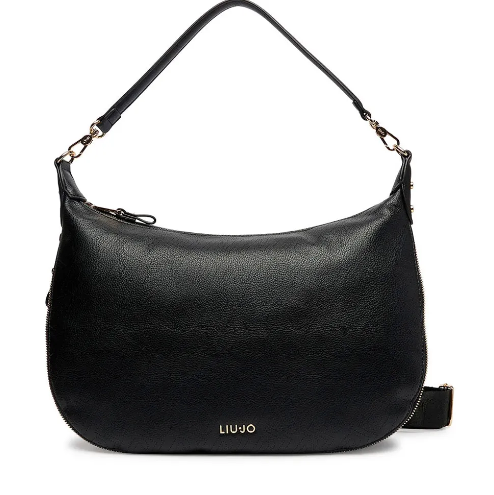 Hobo Bag Large con Tracolla LIU JO Nera con Logo Laserato Monogram