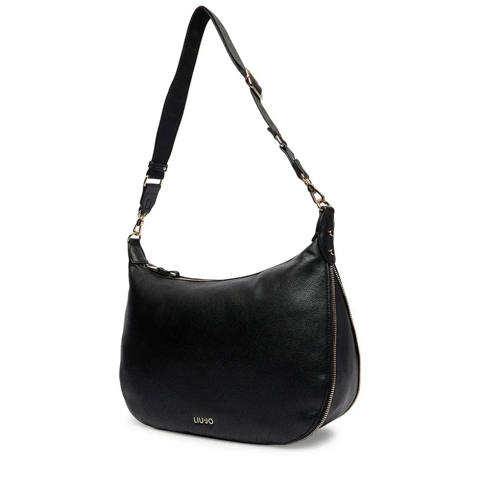 Hobo Bag Large con Tracolla LIU JO Nera con Logo Laserato Monogram