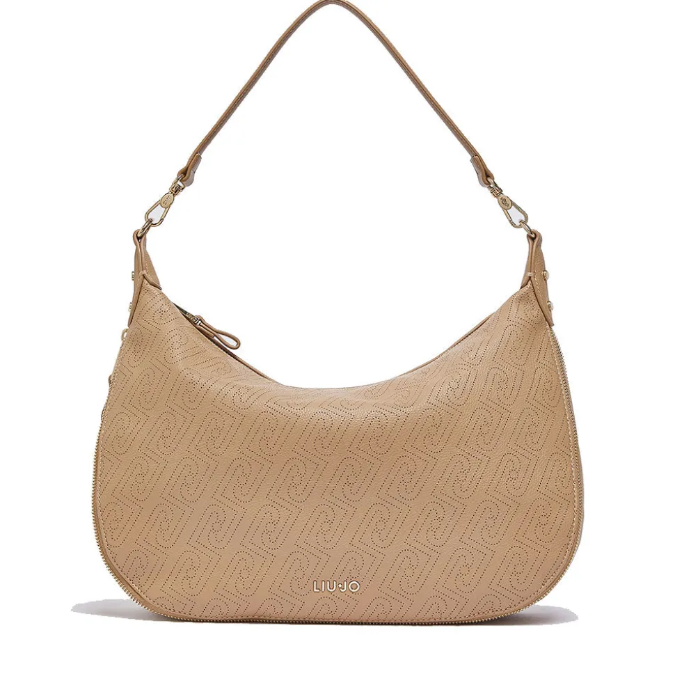 Hobo Bag Large con Tracolla LIU JO color Cammello con Logo Laserato Monogram