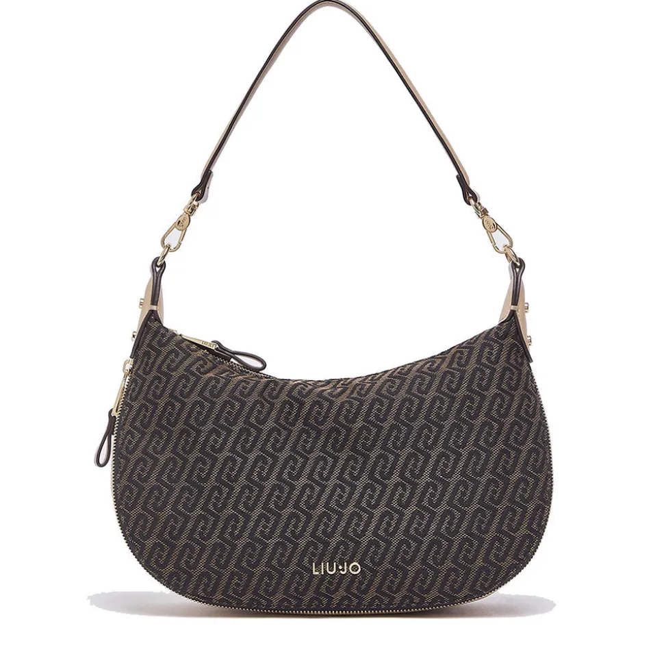 Hobo Bag Media con Tracolla LIU JO in Tessuto Jacquard Testa di Moro con Logo All Over