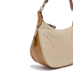 Hobo Bag Media con Tracolla LIU JO in Tessuto Jacquard Beige con Logo All Over