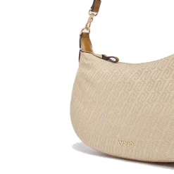 Hobo Bag Media con Tracolla LIU JO in Tessuto Jacquard Beige con Logo All Over