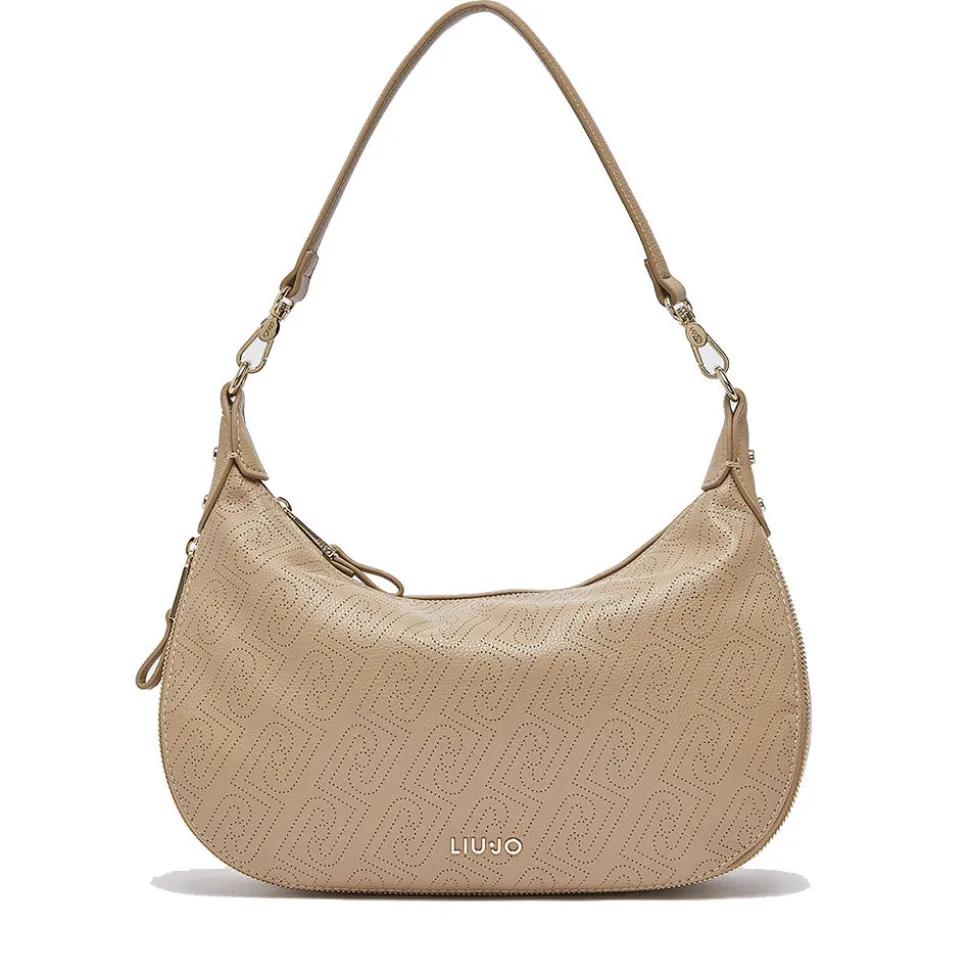 Hobo Bag Media con Tracolla LIU JO color Cammello con Logo Laserato Monogram