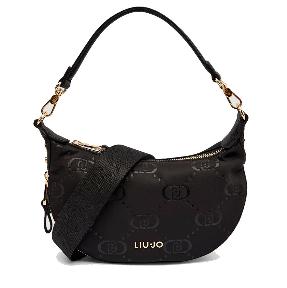 Hobo Bag Small con Tracolla LIU JO in Nylon Nero con Stampa Logo All Over