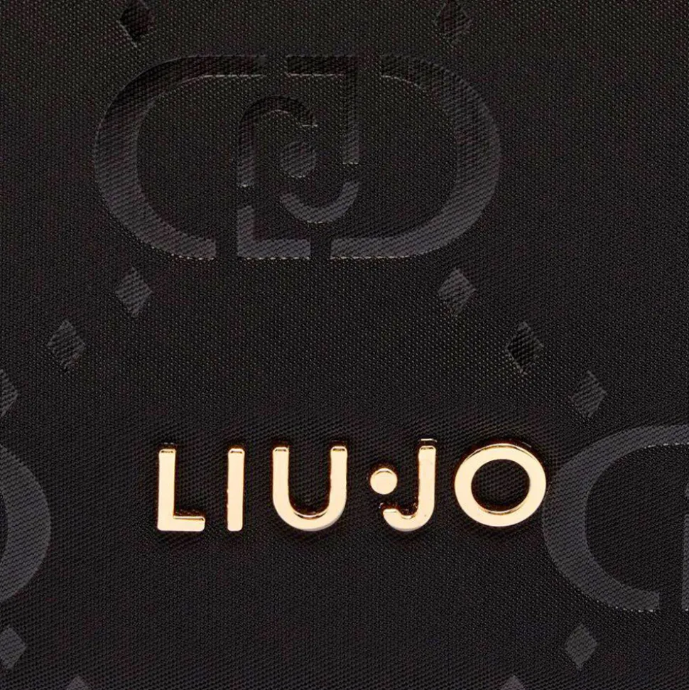 Hobo Bag Small con Tracolla LIU JO in Nylon Nero con Stampa Logo All Over