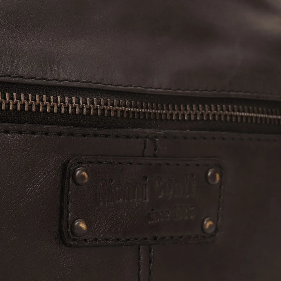 Messenger Uomo con Zip GIANNI CONTI in Pelle Nera