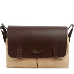 Messenger Uomo THE BRIDGE linea Igor in Tessuto Cerato Beige e Pelle Testa di Moro