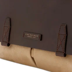 Messenger Uomo THE BRIDGE linea Igor in Tessuto Cerato Beige e Pelle Testa di Moro