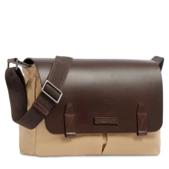 Messenger Uomo THE BRIDGE linea Igor in Tessuto Cerato Beige e Pelle Testa di Moro