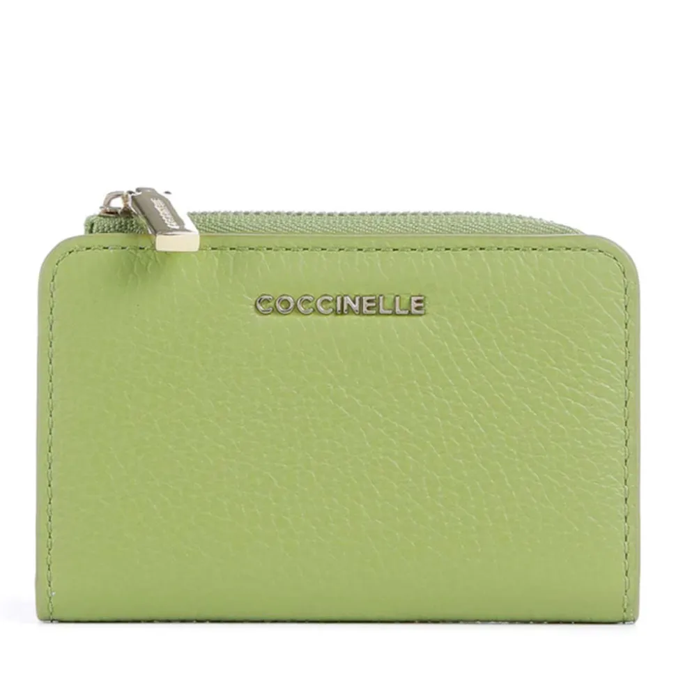 Portacarte Mini COCCINELLE in Pelle Linea Metallic Soft colore Guacamole