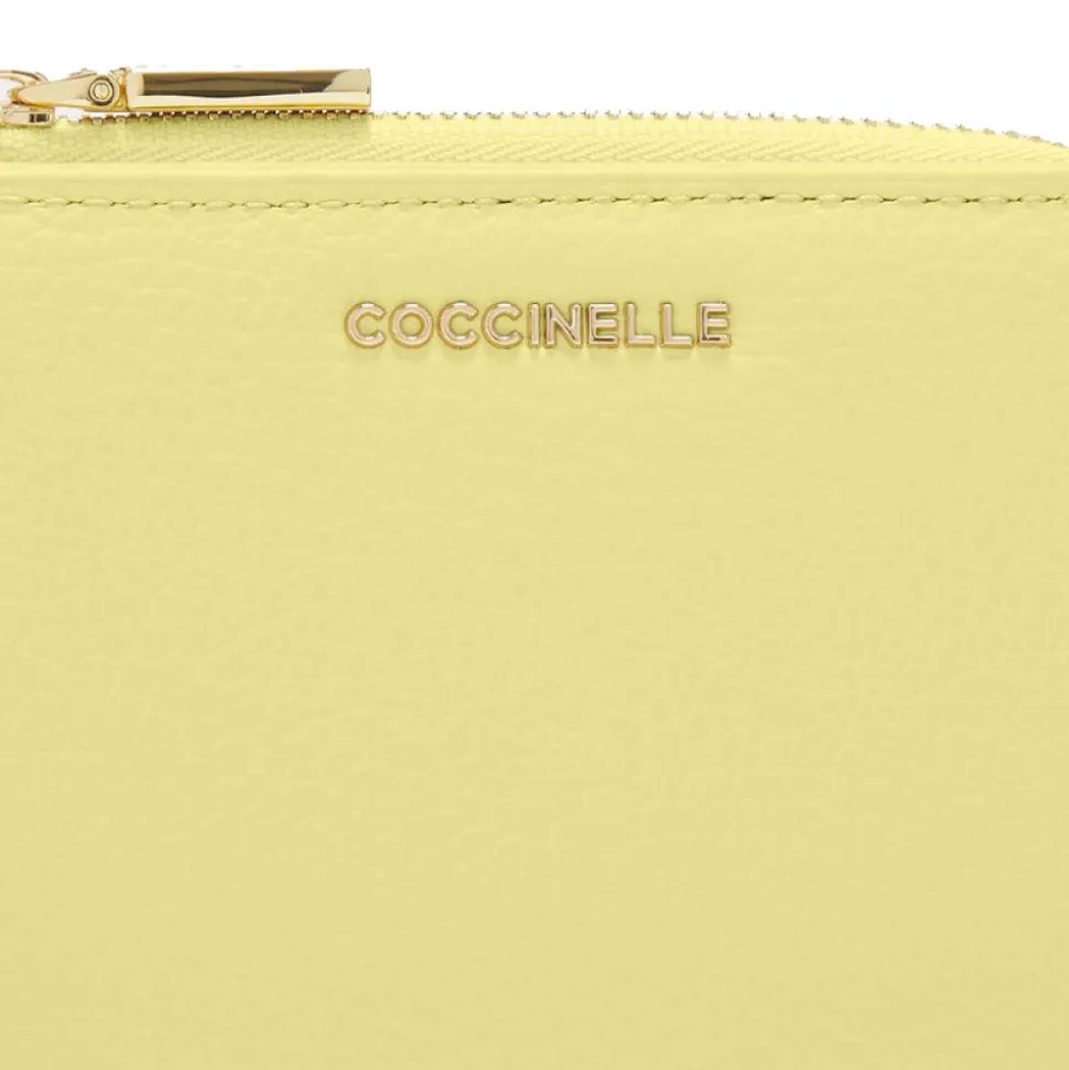 Portacarte Piccolo con Doppio Scomparto COCCINELLE in Pelle Linea Metallic Soft colore Lime Wash
