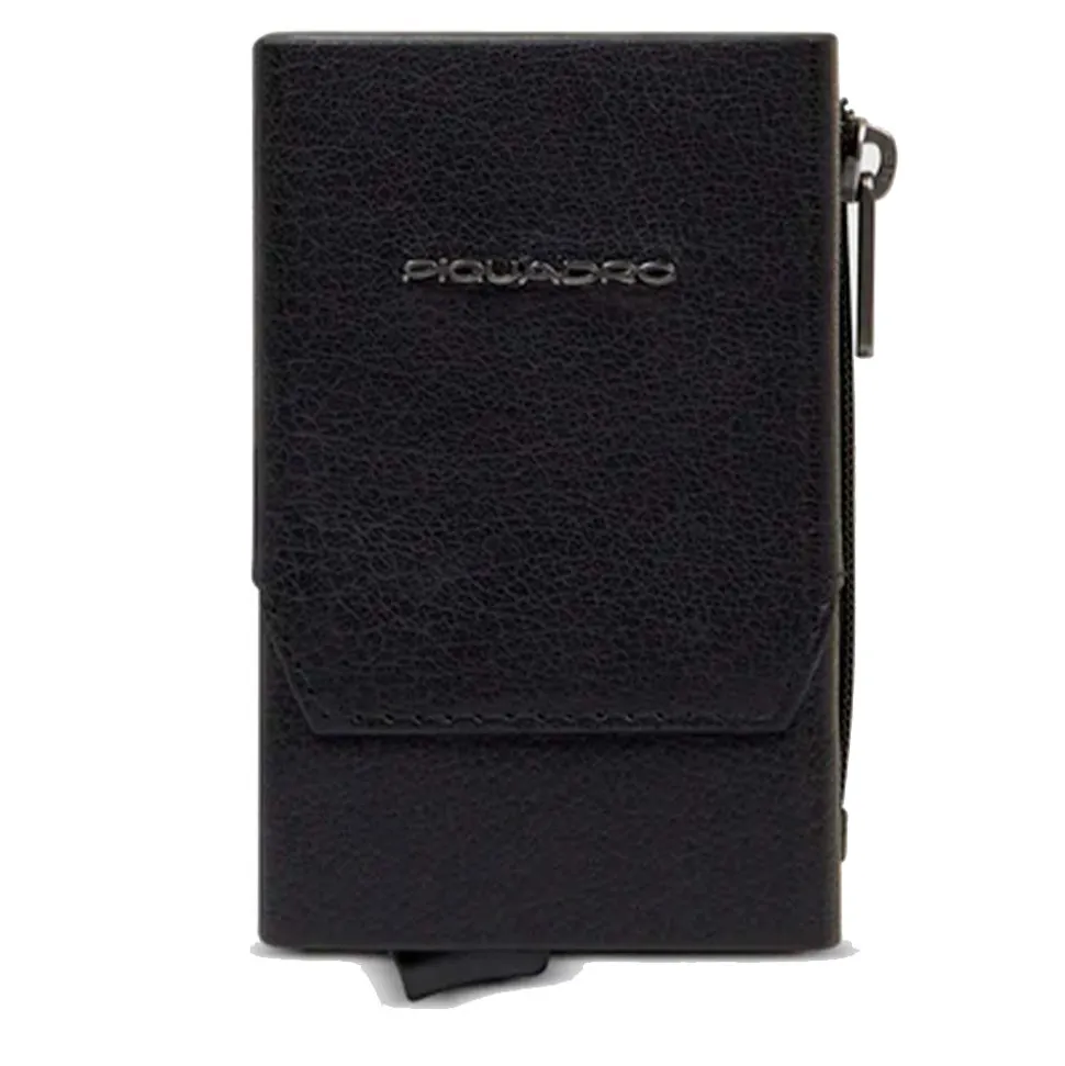 Portacarte PIQUADRO in Pelle e Alluminio con RFID Colore Nero Linea Solm - PP5585S141R