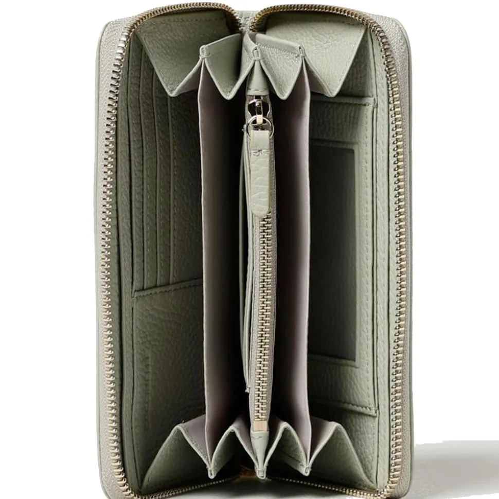 Portafoglio Donna COCCINELLE Zip Around in Pelle Celadon Green Linea Metallic Soft