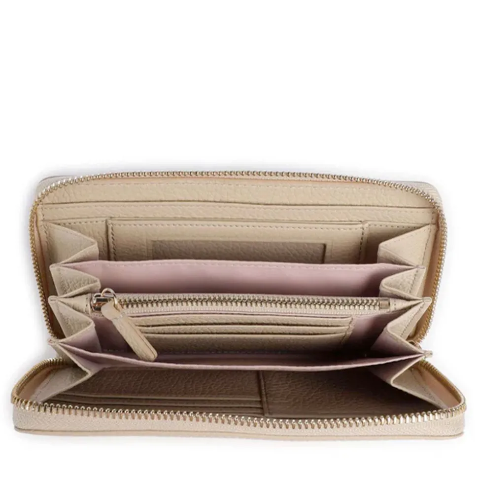 Portafoglio Donna COCCINELLE Zip Around in Pelle Sandshell Linea Metallic Soft