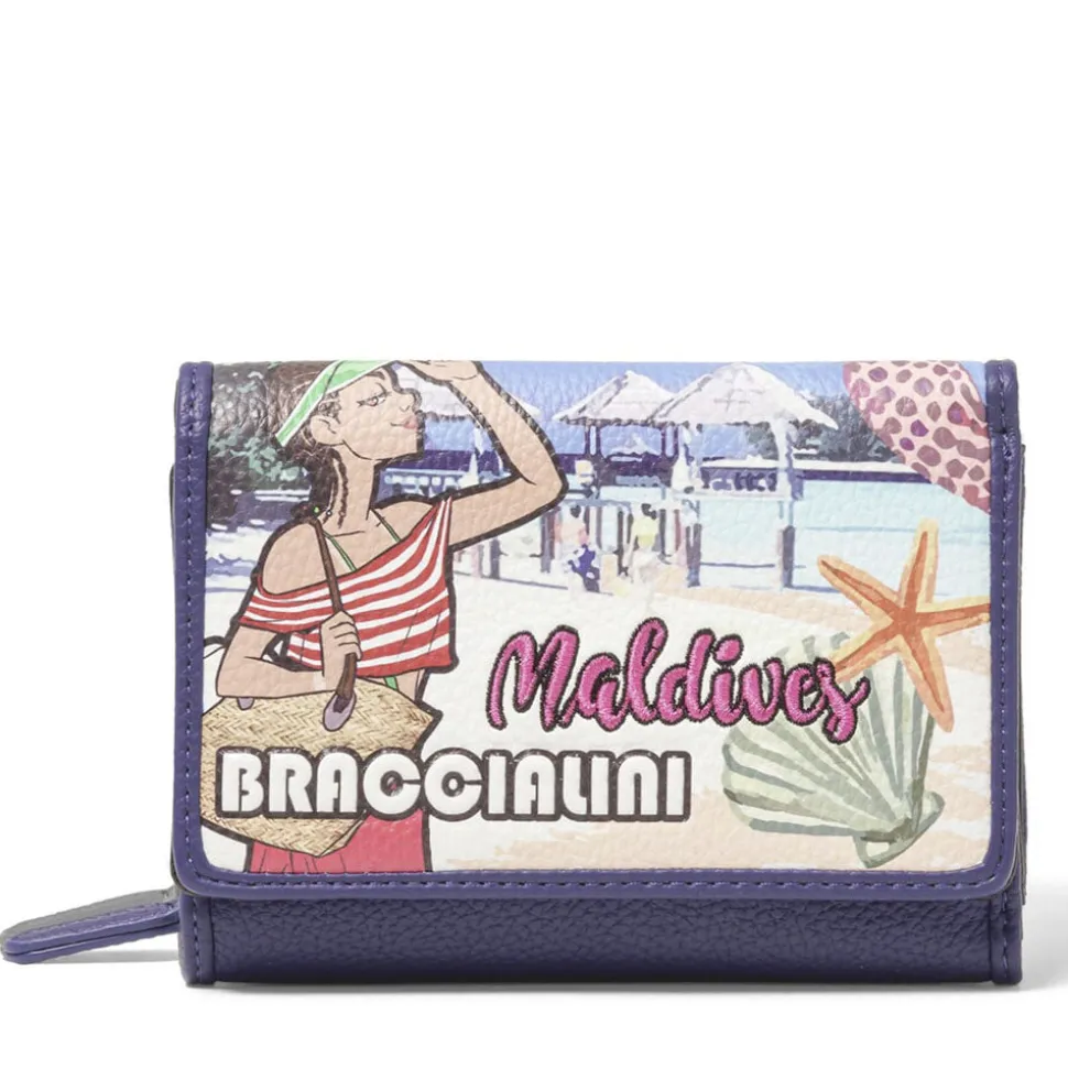 Portafoglio Donna Medio con Bottone BRACCIALINI linea Cartoline stampa Maldive