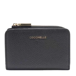 Portafoglio Donna Piatto COCCINELLE in Pelle Nera Linea Metallic Soft