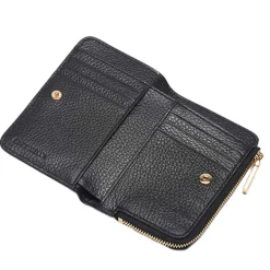 Portafoglio Donna Piatto COCCINELLE in Pelle Nera Linea Metallic Soft