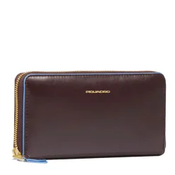 Portafoglio Donna Zip Around PIQUADRO In Pelle Mogano Linea Blue Square - PD3229B2R