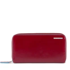 Portafoglio Donna Zip Around PIQUADRO In Pelle Rosso Linea Blue Square - PD1515B2R