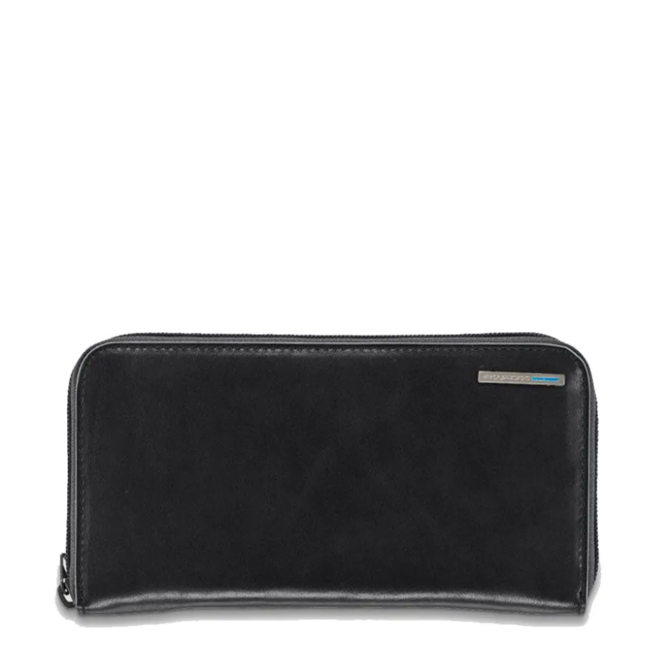 Portafoglio Donna Zip Around PIQUADRO In Pelle Nera Linea Blue Square - PD1515B2R