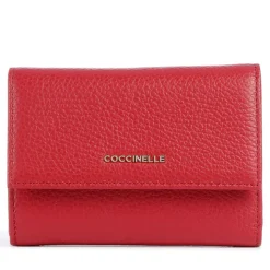 Portafoglio Piccolo COCCINELLE in Pelle Martellata Linea Metallic Soft colore Scarlet