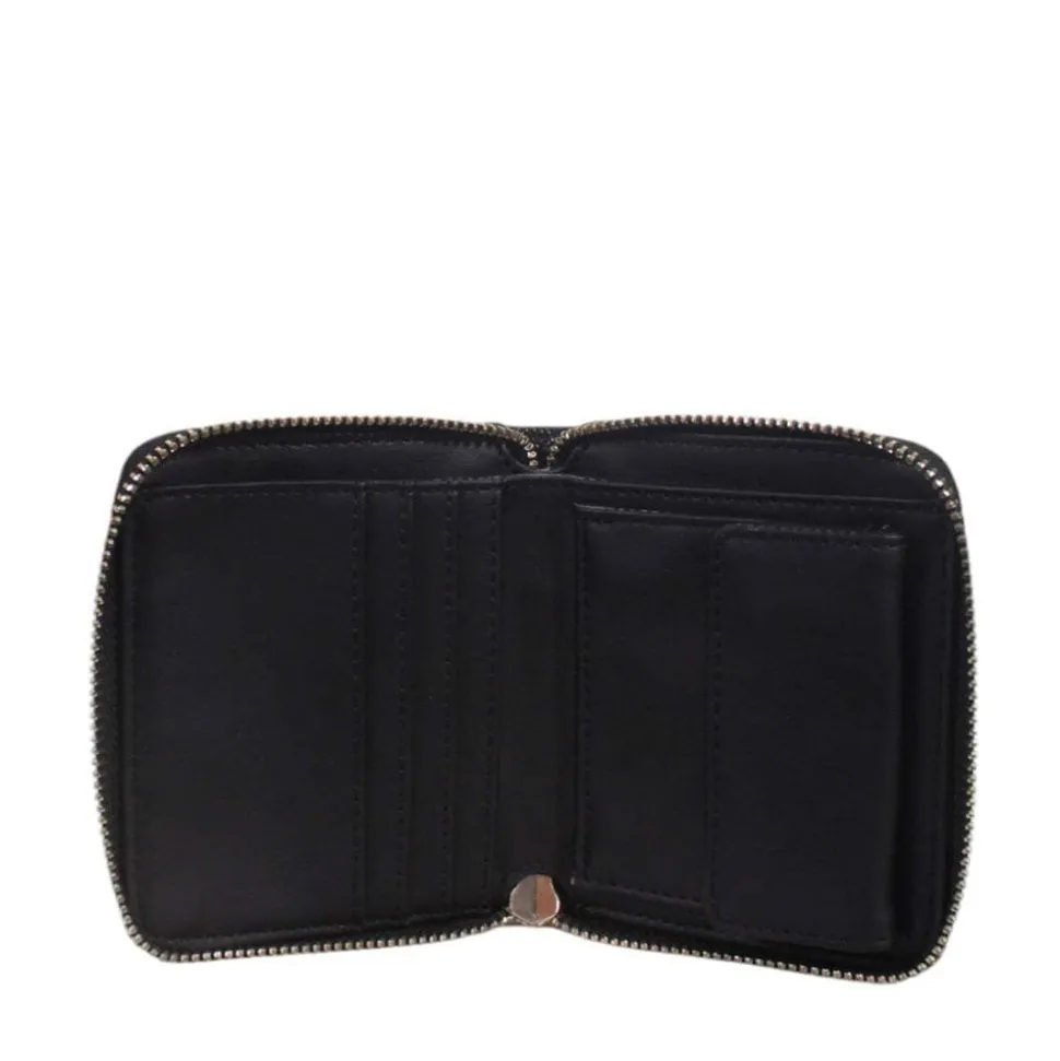 Portafoglio Piccolo GUESS Chiuso con Zip Linea Laurel Colore Nero Stampa Saffiano