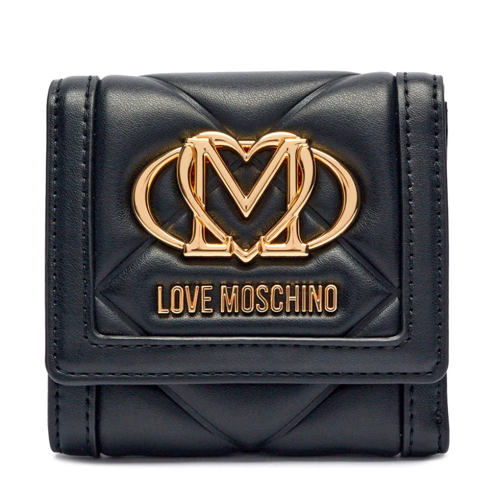 Portafoglio Piccolo Trapuntato con Bottone LOVE MOSCHINO linea Embossed Nero