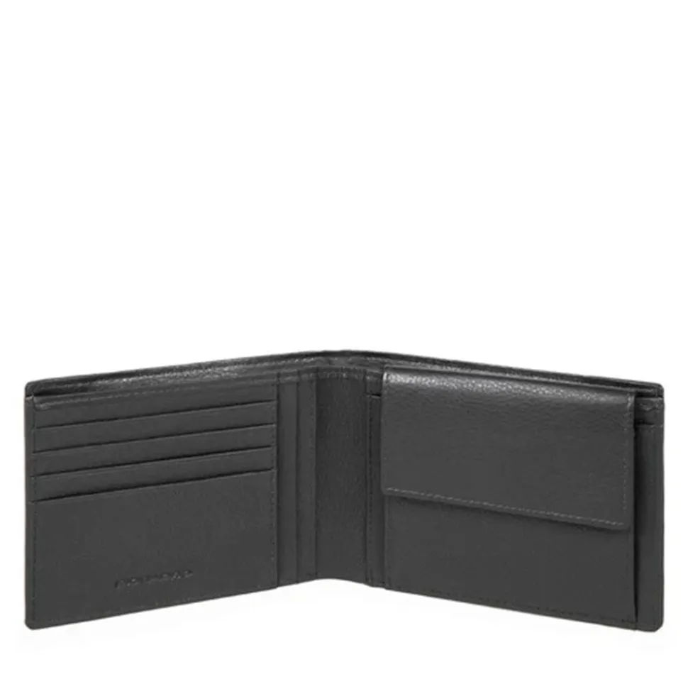 Portafoglio Piquadro Uomo con Portamonete in Pelle Chevron - Nero - PU257P16