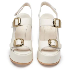Sandali con Tacco CULT Bjork 4506 in Pelle Off White con Fibbie Frontali
