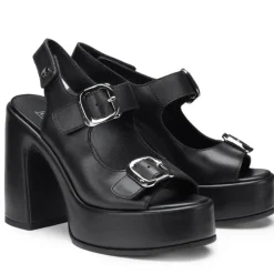 Sandali con Tacco CULT Bjork 4506 in Pelle Nera con Fibbie Frontali