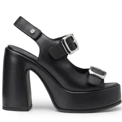 Sandali con Tacco CULT Bjork 4506 in Pelle Nera con Fibbie Frontali
