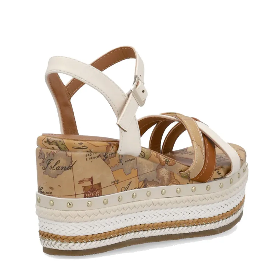 Sandali Donna con Zeppa 1A Classe Alviero Martini in Eco Nappa Bianca e Micro Borchie 1400