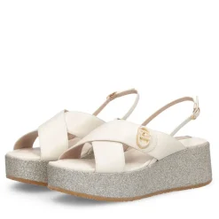 Sandali Donna con Zeppa Glitter LIU JO Flo 03 in Pelle color Latte