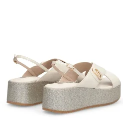 Sandali Donna con Zeppa Glitter LIU JO Flo 03 in Pelle color Latte