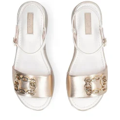 Sandali Donna con Zeppa LIU JO Flo 01 in Pelle Bianco e Light Gold