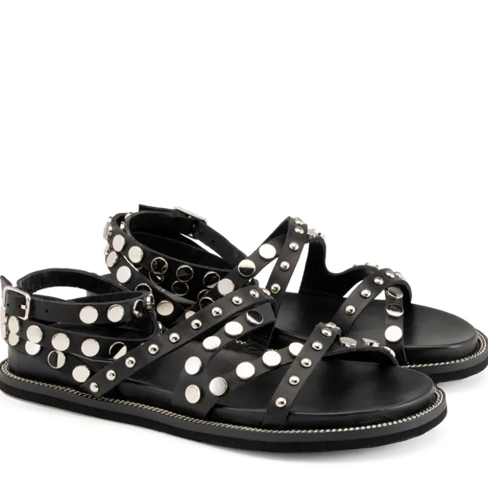 Sandali Donna CULT Roshelle 3886 in Pelle Colore Nera con Borchie Piatte