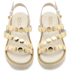 Sandali Donna CULT Ziggy 4770 in Pelle Bianca con Borchie Piatte Frontali