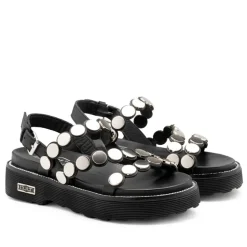 Sandali Donna CULT Ziggy 4770 in Pelle Nera con Borchie Piatte Frontali