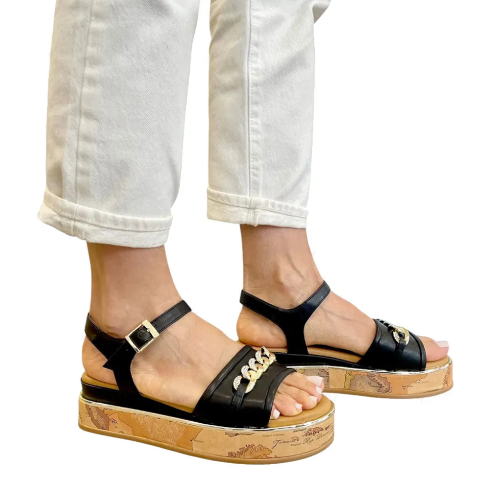 Sandali Platform 1A Classe Alviero Martini in Eco Nappa Nera con Suola Geo Classic 2479