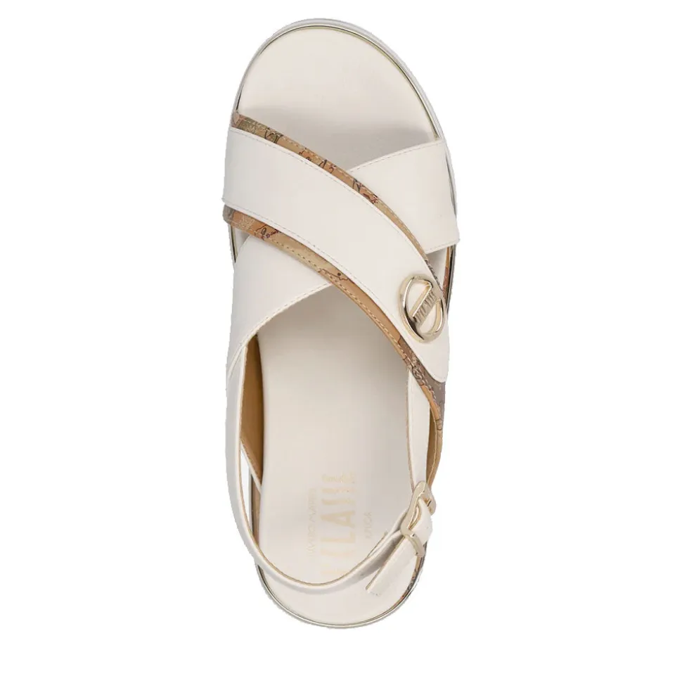 Sandali Platform 1A Classe Alviero Martini in Eco Nappa Bianco Sporco e Geo Classic 2471