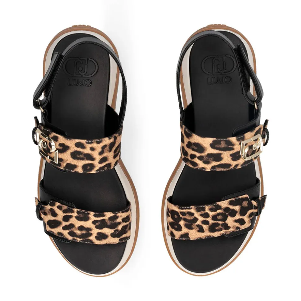 Sandali Platform Donna LIU JO Fiona 02 Neri con Inserti stampa Animalier