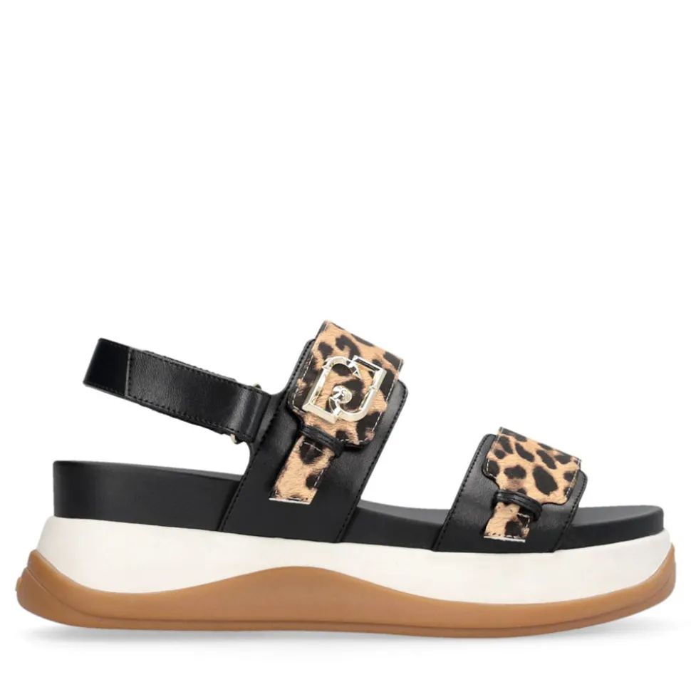 Sandali Platform Donna LIU JO Fiona 02 Neri con Inserti stampa Animalier
