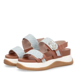 Sandali Platform Donna LIU JO Fiona 02 color Cuoio con Inserti Denim stampa Monogram